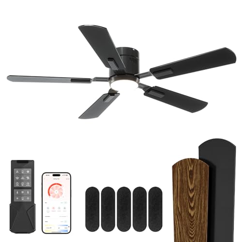 CubiCubi Ceiling Fans with Lights - 52 inch Black Ceiling Fan with Light and Remote/APP, Dimmable, Super Quiet, Modern Ceiling Fan for Indoor Bedroom, Living Room, Kitchen