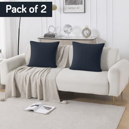 Image of HOKIPO 100% Leakproof Quilted Cushion Cover for Sofa 22x22 Inches, Set of 2, Navy Blue (AR-6281-NBL*2)