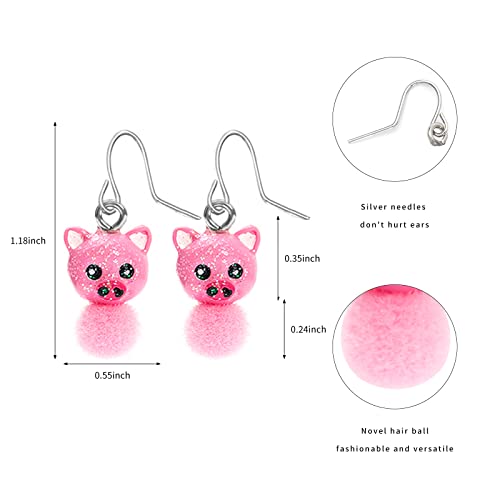 Skywisewin 12 Pairs Cute Animal Hypoallergenic Earrings Set For Girls Pom Pom Dangle Earrings Plush Ball Earring For Women #TOP4