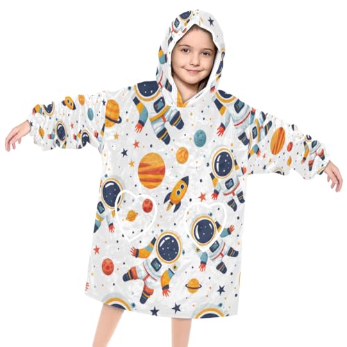 Wearable Blanket Hoodie for Kids, Proficient Astronaut Fleece Sweatshirt Blanket Oversized Blanket Sweatshirt with Pocket Flannel Warm Hooded Blanket 6-10 Year Old Girl Boy Gift, One Size