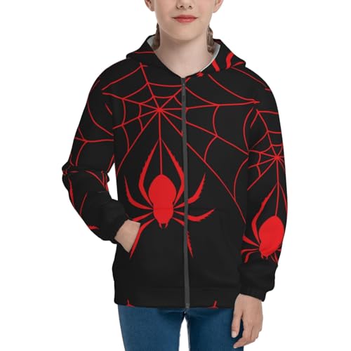 Red Spider and Spider Web Kids Pullover Hoodies Boys Zip Up Sweatshirts Girls Athletic Clothes with Pocket3