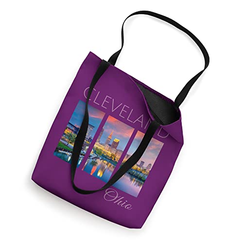 Bolso tipo tote Cleveland Sunset CLE The Land con diseño del skyline del centro de Cleveland, Ohio miniatura 2