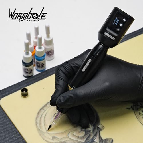 Image of Wormhole Wireless Tattoo Kit, LED Digital Display, Dot Working Mode, Complete Rotary Tattoo Gun Set for Beginners and Professionals, Ergonomic Design, Portable Equipment - Black