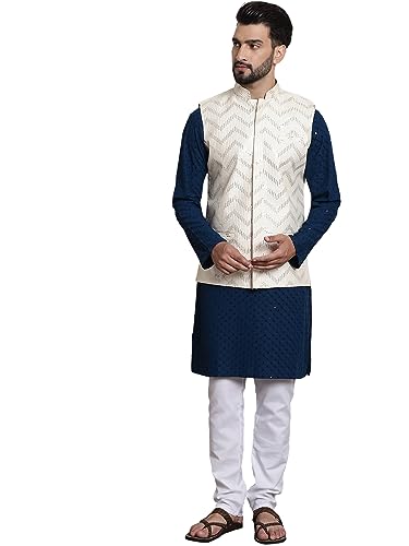 Image of SOJANYA (Since 1958 Men's Cotton Seqence Kurta & Pyjama with Nehrujacket