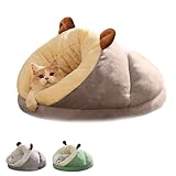 katzenhöhle warm, Weiches Plüsch Iglu Katzenbett für Kleine Katzen und Hunde, Selbstwärmender Kuschelsack mit Dickem Fleece, Winter Katzenhöhle für Innenbereich zum Schlafen und Kuscheln (Grau, S)
