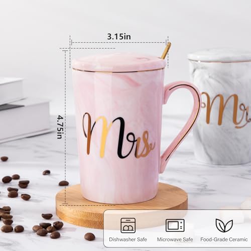 Biching Wedding Gifts for Couples 2026, Couple Gift for Anniversary - 14oz Ceramic Marble Mr and Mrs Mugs Set, Present for Bridal Shower Engagement Bride and Groom, with Greeting Card, Luxury Gift Box 2