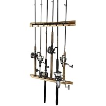 Rush Creek Creations 6-Rod Vertical Wall-Mount Fishing Pole Holder, Ceiling or Wall Fishing Rod Rack for Garage, Securely Holds 6 Rods, Solid Pine