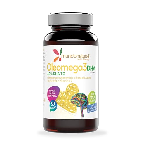 Mundo Natural - Oleomega 3 DHA | Omega 3 DHA 1000 mg y EPA en Perlas | Fuente de Aceite de Pescado rico en ácidos grasos Omega 3 para Funcionamiento Normal del cerebro y la visión.