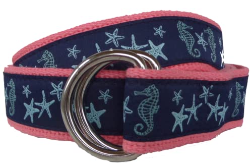 Seahorse and Starfish D-Ring Belt 30 Brass D-Ring Khaki
