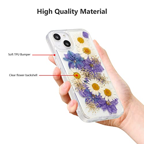 Coque iPhone 15 antichoc transparente fleurs séchées violettes mince