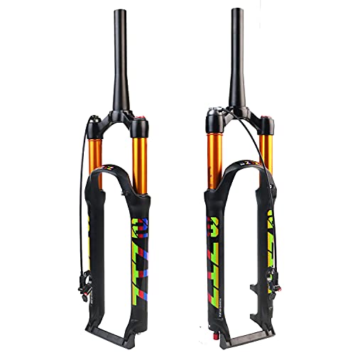 Ztz Mtb Fork Mountain Bike Suspension Fork26/27.5/29 Travel 120Mm Mtb Air Suspension Fork, Rebound Adjust 1 1/8 Tapered Tube Qr 9Mm Manual/Remote Lockout(Gold Tapered - Remote Lock, 27.5 Inch) #TOP26