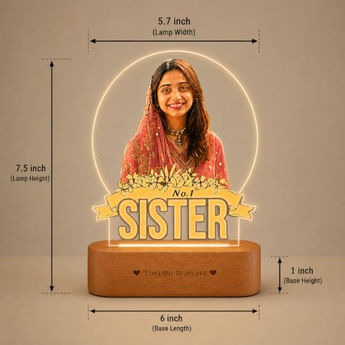 Image of ZOCI VOCI Rakhi Gift for Sister - Personalized HD Photo Lamp with Custom Color Photo Print & Warm White LED, Acrylic Memory Lamp, Raksha Bandhan Gift from Brother, Birthday Gift for No.1 Sister