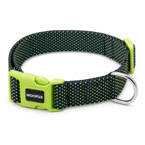 Image of Wooflix Premium Adjustable Dog Collar for Small, Medium & Large Breed Dogs | Heavy Duty Nylon Dog Neck Belt with Strong Buckle & D-Ring for Walking, Training & Daily Use (Green, Medium)