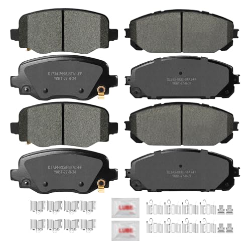 ACB ZONE Front and Rear Disc Brake Pads Set Ceramic w/Hardware Replacement for Jeep Cherokee 2014 2015 2016 2017 2018 2019 2020 2021 2022 with Dual Piston Front Caliper