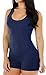 Monos Mujer Cortos Moda Deportiva Verano Ocasional Fitness Yoga Playsuit Ropa de Fiesta Elegantes Sin Mangas Cuello Redondo Slim Fit Colores Sólidos Overall Mono (Color : Navy, Size : S)