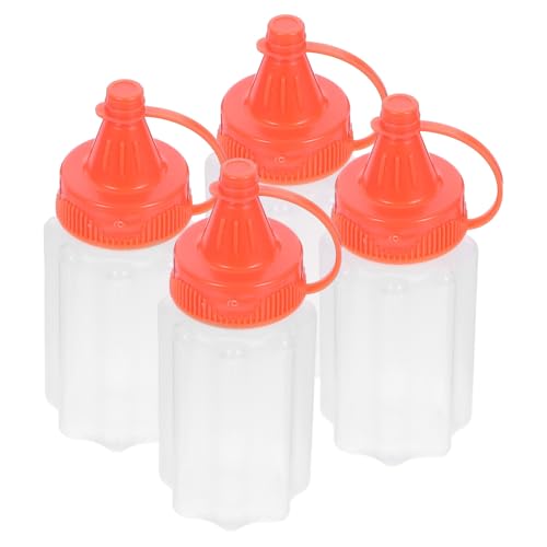 OSALADI Botellas Exprimibles para Salsa de 120 Ml Pack de 4 Unidades Transparentes de Plástico Tapa Hermética Antidesbordamiento Ideales para Barbacoa y Cocina Doméstica