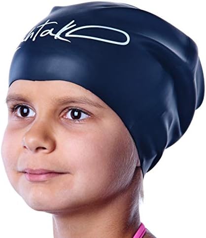 Swim Caps Long Hair Kids - Swimming Cap for Girls Boys Kids Teens with Long Curly Hair Braids Dreadlocks - Silicone Hypoallergenic Waterproof Swim Hat (Black, Medium)