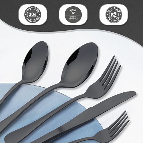 Couvert noir inox 30 pieces pour 6 personnes avec fourchettes et cuillères - 4