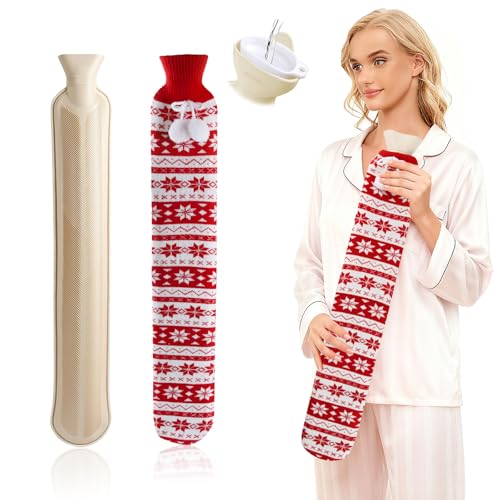 Shyllin Lange Wärmflasche mit Weichem Bezug, 2L, 72cm, Hot Water Bottle Bettflasche Schlauch, für Schulter- und Nackenschmerzen, und Heiße...