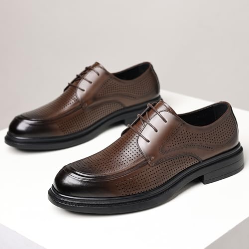 Men's Summer Hollow Breathable Leather Dress Lace-up Oxford Shoes Casual Non-Slip Walking Formal Wedding Business Wintips Flat Derby Shoes3