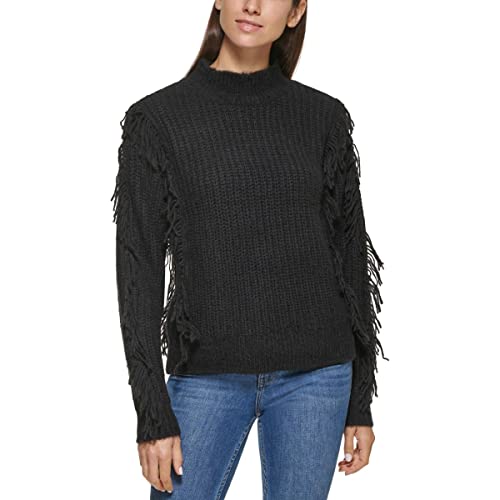 Calvin Klein Womens Fringe Knit Pullover Sweater Black M #TOP30