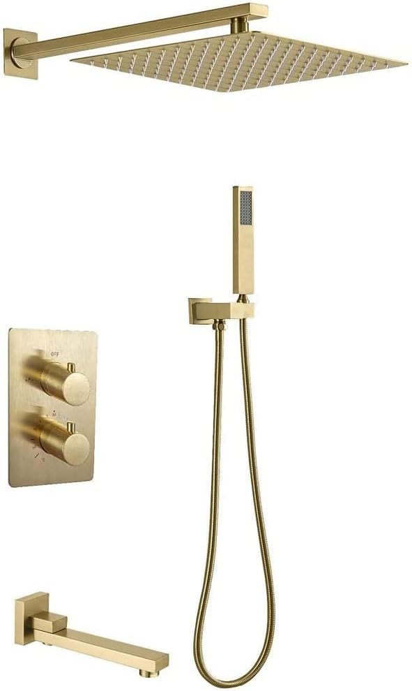 Système de douche complet or brossé avec mitigeur thermostatique mural et robinet