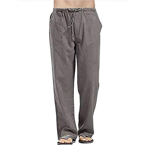 VANVENE - Pantaloni da uomo in lino, vestibilità ampia, casual,
