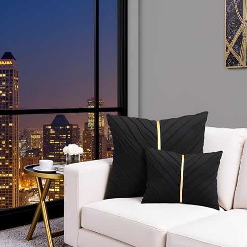Image of Velvet Throw Pillow Covers 16x16 inch Pack of 2 Gold Decor Black