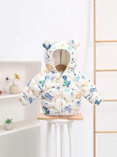 Image of Bold N Elegant Kid's Standard Length Polyester Winter Dinosaur Bomber Jacket Hoodie Puffer Quilted Jacket Coat for Baby Boys and Girls