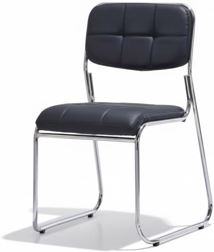 Stackable Office Chair with Chrome Frame and Padded Seat - Ideal for Home and Office Use (Black Leather)