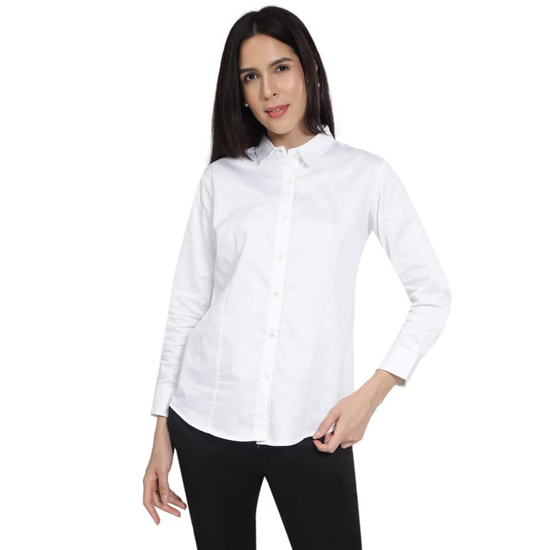 Image of Women'S Full Sleeve Formal Shirt | Regular Fit Office Wear Top | Button Down Collared Blouse Workwear for Business, Meetings & Office Wear White XS