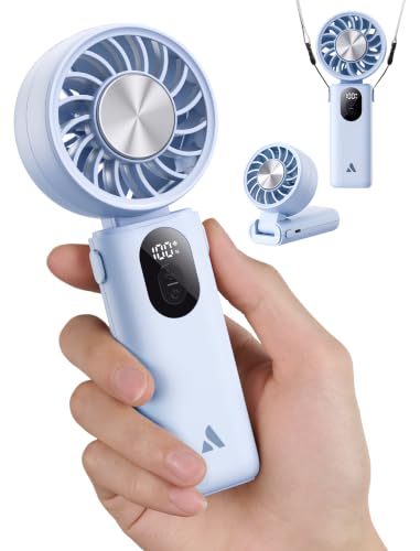 Image of Aecooly Mighty Portable Handheld Fan with Cooling Plate | 20H Max Cooling Time | 3 Flexible Modes | 5 Speeds Wind | Battery Level Display | Mini Personal Battery Powered, Gifts for Women, Travel -Blue
