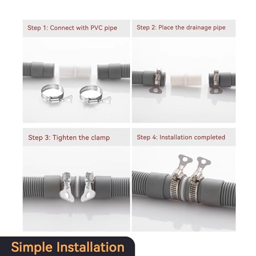 65-Ft-Washing-Machine-Universal-Drain-Hose-Flexible-Dishwasher-Drain-Hose-Extension-Kits-Corrugated-Replacement-Washer-Hose-Repair-2-Clamps-1-U-Bend-Holder-1-Adapter-1-Protective-gloves-Gray