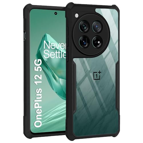 TheGiftKart Shockproof Crystal Clear Back Cover Case for OnePlus 12 5G | 360 Degree Protection | Protective Design | Transparent Back Cover Case for OnePlus 12 5G (PC & TPU, Black Bumper)