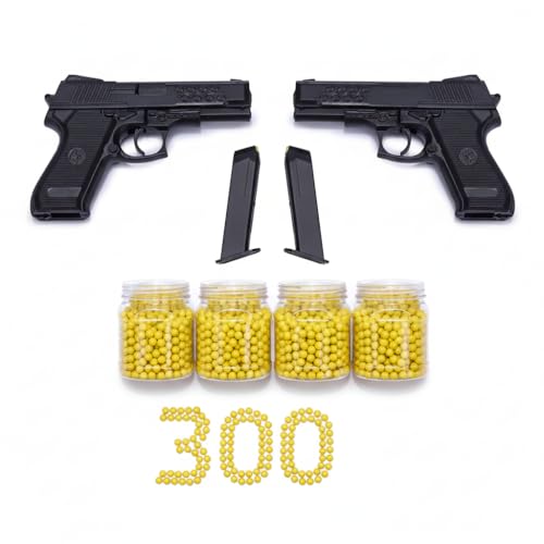Image of Velinor Dual Air Soft Toy Guns with 300 BB Pellets | Pack of 2 Pull Back Pistol for Kids | Target Practice & Role Play Fun (Toy Gun)