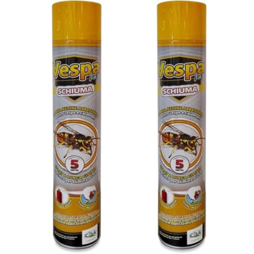 Insetticida Schiumogeno per Vespe e Calabroni - Spray Vespajet Schiuma con Gittata fino a 5 Metri - 750 ml - Azione Rapida e Residuale per Uso Esterno (2, 750ml)