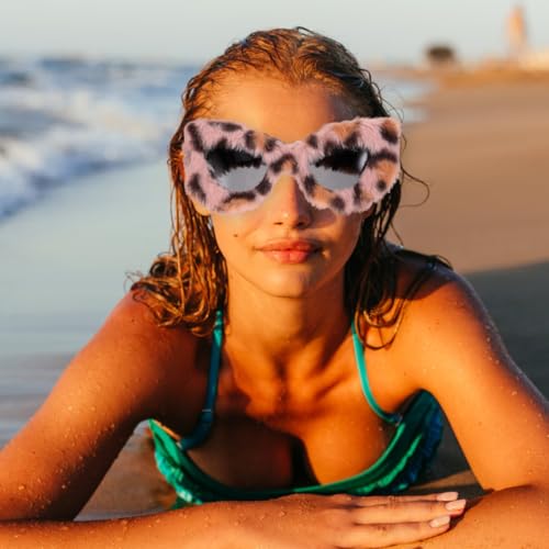 BESTOYARD 90s Plush Leopard Cat Eye Sunglasses for Women Cute Furry Fashion Sunglasses Party Favors UV Protection Trendy Women Glasses3