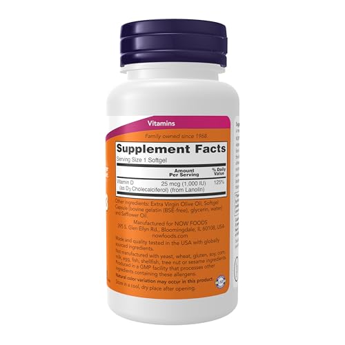 Image of NOW Foods Supplements, Vitamin D-3 1,000 IU, High Potency, Structural Support*, 360 Softgels