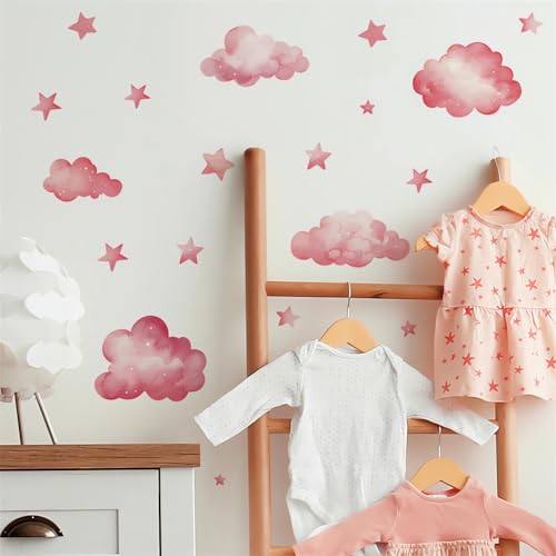 2 Láminas Vinilos Decorativos Nubes y Estrellas Rosas miniatura 2
