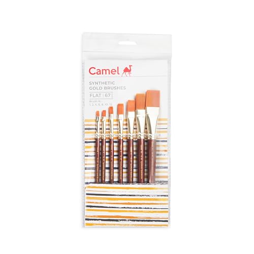 Image of Camel Paint Brush Series 67 - Flat Synthetic Gold, Set of 7