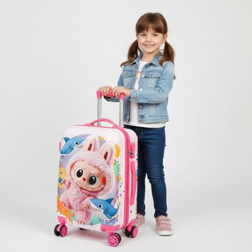 Image of ADSON Abs Kids Trolley 360 Rotating Luggage 360 Degree Wheels Cartoon Non-Breakable 20 Inch Kids Hardsided Suitcase with 4 Wheels, 360 Degree Wheel Travel Trolley Bag (Light Pink)
