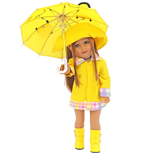 rain boot and coat set - Playtime by Eimmie 18 Inch Doll Clothes - Yellow Rain Coat, Boots & Cat Umbrella Doll Accessories Set - Outfits Fit American, Generation & Similar 18” Girls Dolls - Clothing Sets & Stuff for My Doll