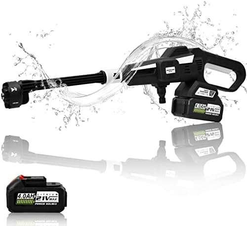 HZG Cordless Pressure Washer,Brushless Portable Pressure Washer,3 Adjustable Levels with 6-in-1 Nozzle,Max 950 PSI, 2× 21V 4.0Ah Rechargeable Battery for Car,Fence,Floor Cleaning & Watering, Black