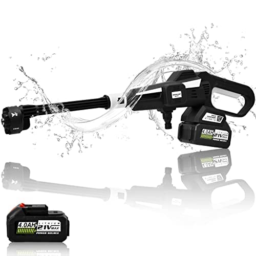 Hzg Cordless Pressure Washer,Brushless Portable Pressure Washer,3 Adjustable Levels With 6-In-1 Nozzle,Max 950 Psi, 2× 21V 4.0Ah Rechargeable Battery For Car,Fence,Floor Cleaning & Watering, Black #TOP28