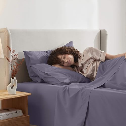 Image of Nestl Twin XL Bed Sheet Set - Grayish Purple - 3-Piece Deep Pocket | Instantly Soft, Night-One Ready (No Wash Required). Fits 16-Inch Deep Pockets, 360-Degree Elastic Grip