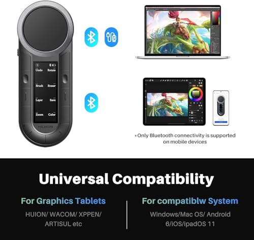 Image of HUION Keydial Remote K40 Bluetooth Programmable Keypad with Dual Dials 60 Customized Keys, OLED Display Macro Keypad Work with PC, Mac, Mobile, One-Hand Shortcut Keyboard for Drawing Tablet, Laptops