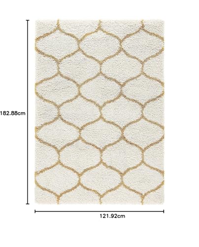 Image of Super Ultra Modern Soft Shaggy Handcrafted Anti-Skid Silk Touch Carpet, Size 4x6 Feet, Color Gold & IVORY11