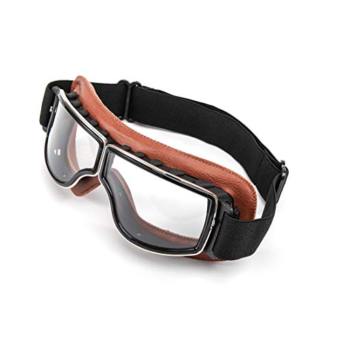 evomosa Motorradbrille Motorräder Retro Pilot Nebelsichere Brille ATV Bike Motocross Brille Schutzbrille - Transparente Linse