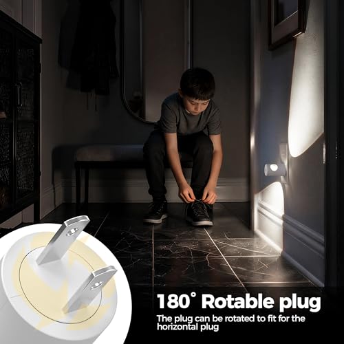 Image of Briignite LED Night Light Project 180 Rotating Night Lights Plug into Wall | 2 Pack Mini Lens, Dusk to Dawn Sensor, 3000K /5000K /Amber Dimmable Nightlight for Hallway Bathroom Room Decor, White Cover