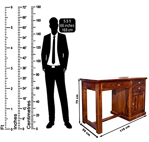 Image of Sheesham Wood Study Table for Bedroom 2 Drawer,1 Storage Cabinet with Keyboard Trey with Flora Chair with Matte Finished (Honey Oak Color)